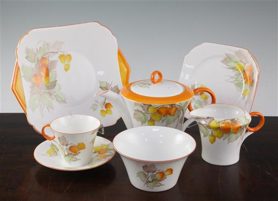 A Shelley Regent shape Cape Gooseberry pattern thirty piece tea set, 1930s, Teapot 14cm high